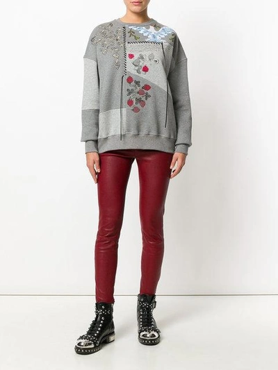 Shop Alexander Mcqueen Embroidered Patchwork Sweatshirt - Grey