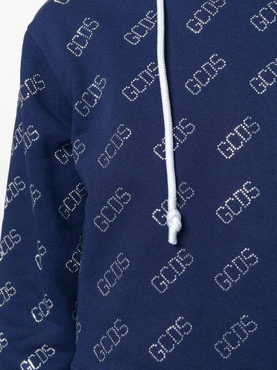 Shop Gcds Diamante Logo Cropped Hoody In Blue