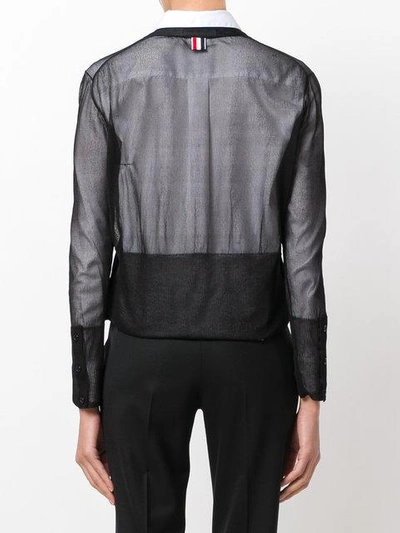 Shop Thom Browne Sheer Classic V-neck Cardigan In Silk Tulle Knit - Black