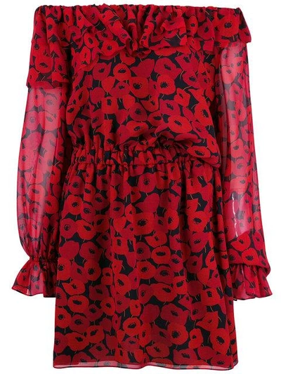 Shop Saint Laurent Poppy Print Dress In Red