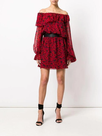 Shop Saint Laurent Poppy Print Dress In Red