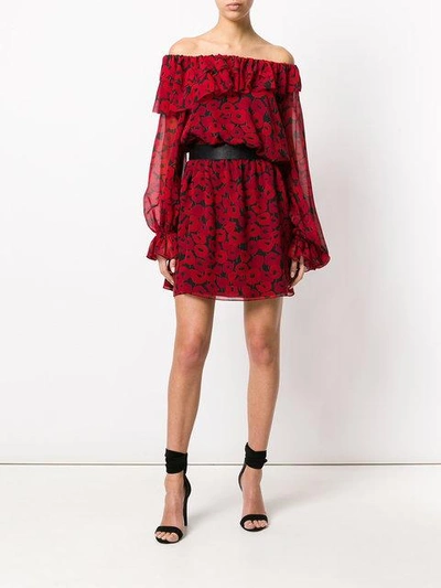 Saint Laurent One-shoulder Floral-print Silk-georgette Mini Dress In Red