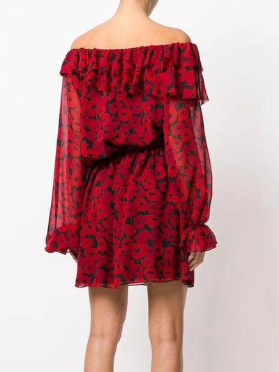 Shop Saint Laurent Poppy Print Dress In Red