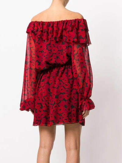Saint Laurent One-shoulder Floral-print Silk-georgette Mini Dress In Red