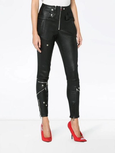 Shop Alexander Mcqueen Leather High Waisted Skinny Trousers With Zip Detail In Black
