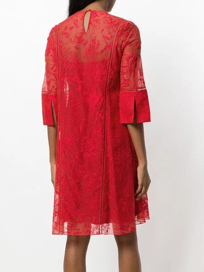 Shop Noon By Noor Burnout Printed Floral Vicky Round Neck 3/4 Sleeve Shift Dress In Red