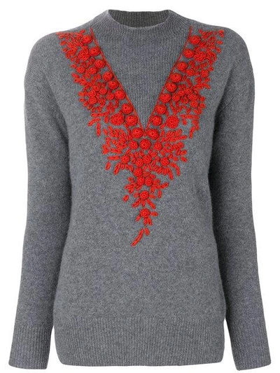 Shop Zanone Embroidered Knit Jumper - Grey