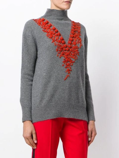 Shop Zanone Embroidered Knit Jumper - Grey