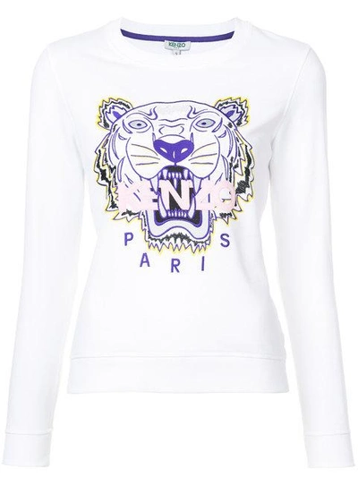 Shop Kenzo Embroidered Tiger Sweatshirt In 01 White