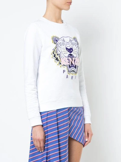 Shop Kenzo Embroidered Tiger Sweatshirt In 01 White