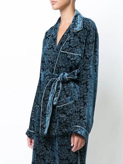 Shop Maison Margiela Belted Embroidered Jacket In Blue