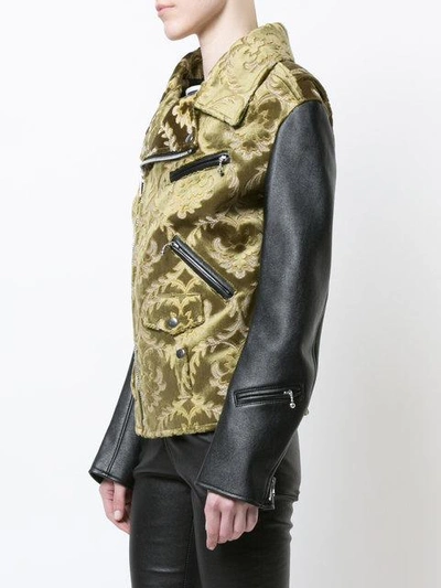 Shop Junya Watanabe Jacquard Biker Jacket - Green