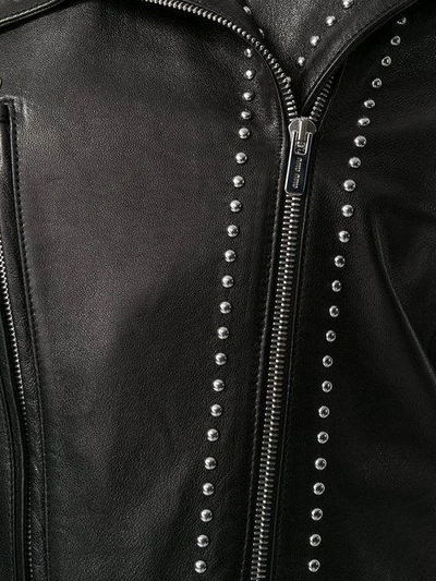 Shop Miu Miu Studded Biker Jacket In Black