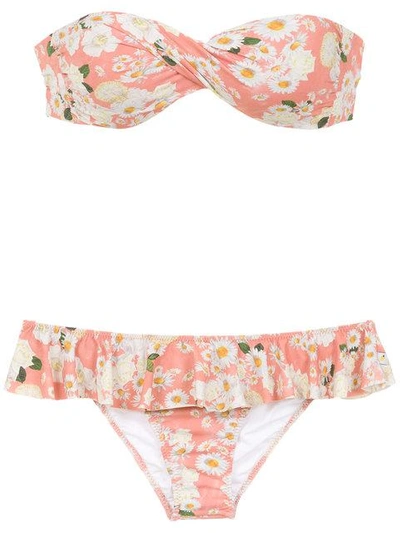 Shop Isolda Babado Floral Bikini Set In Pink & Purple