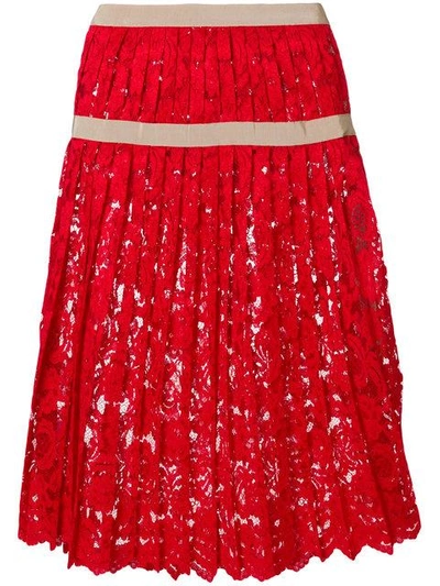 Shop Miahatami Pleated Lace Skirt In Red