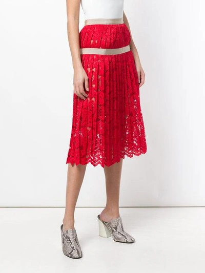 Shop Miahatami Pleated Lace Skirt In Red