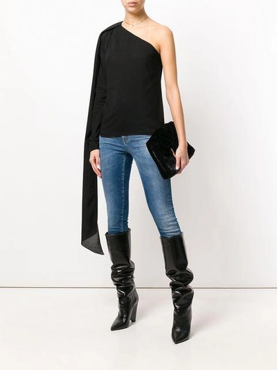 Shop Saint Laurent Asymmetric Sleeve Blouse In Black