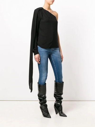 Shop Saint Laurent Asymmetric Sleeve Blouse In Black