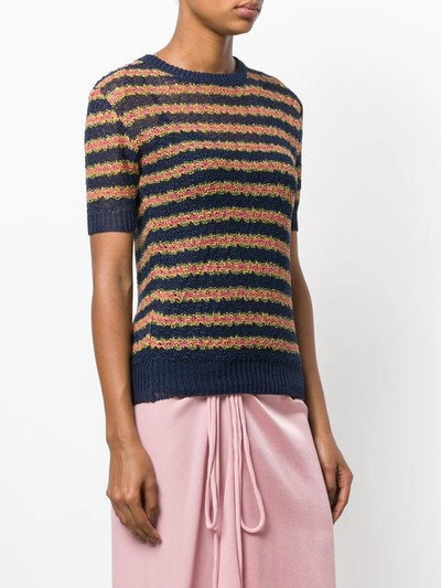 Shop Marni Striped Knitted Top - Blue