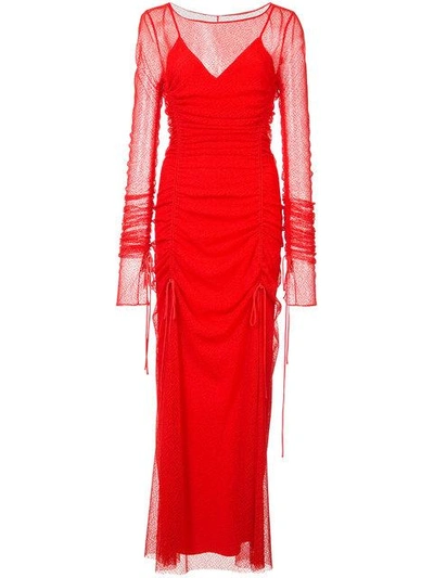 Shop Diane Von Furstenberg Ruched Sheer Dress In Red