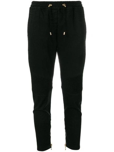 Shop Balmain Cropped Drawstring Trousers In Black