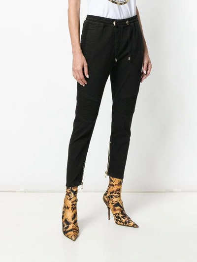 Shop Balmain Cropped Drawstring Trousers In Black