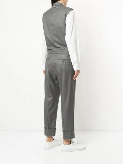 Shop Thom Browne Sleeveleshort Sleeve Notch Collar Jumpsuit In Super 120's Twill In Grey