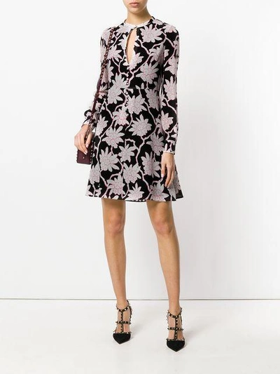 Shop Valentino Floral Print Dress In Black