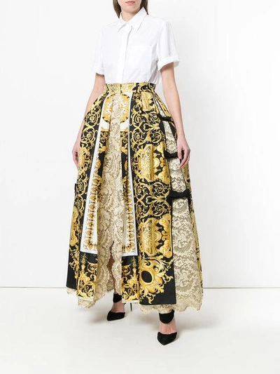 Shop Versace Baroque And Lace Skirt - Black