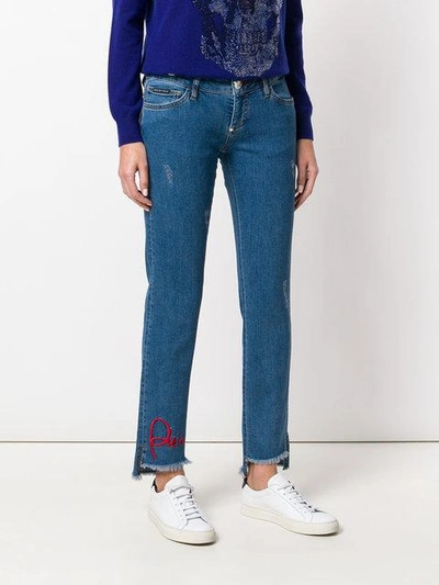 Shop Philipp Plein Embellished Step Hem Jeans - Blue