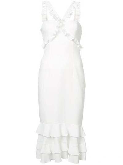 Shop Cinq À Sept Frill Cross Strap Dress In White