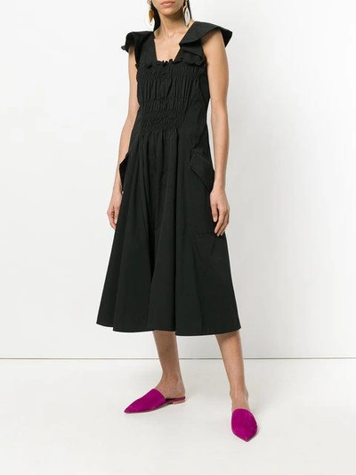Shop Carven Gathered Front Fit And Flare Dress In Black