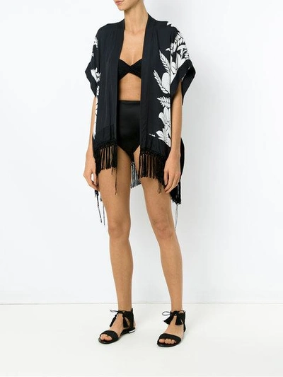 Shop Amir Slama Floral Print Kimono In Black