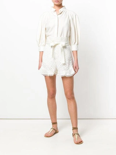 Shop Zimmermann Lace-embroidered Flared Shorts