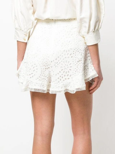 Shop Zimmermann Lace-embroidered Flared Shorts