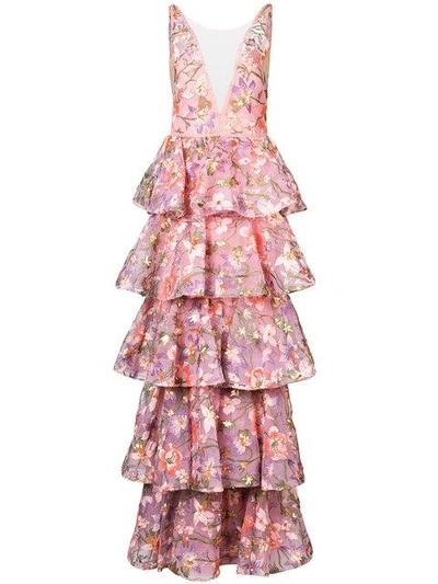 Shop Marchesa Notte Tiered Floral Gown