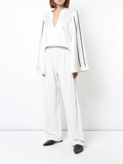 Zeus + Dione Embroidered Wide Sleeve Blouse In White
