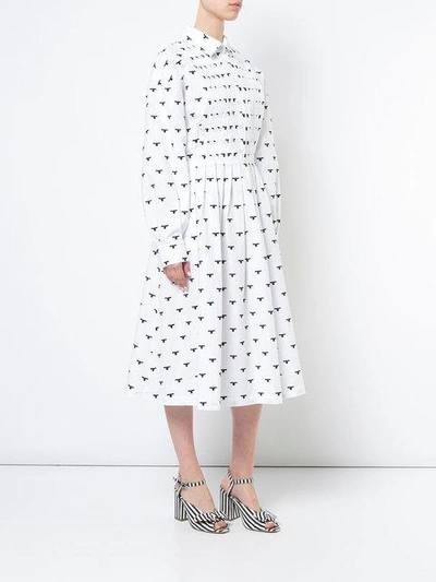 Shop Novis Bird Print Shirt Dress - White