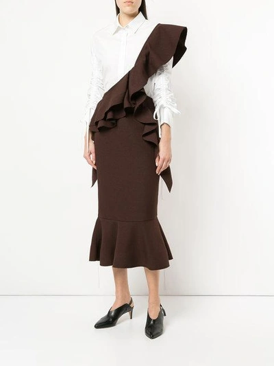 Shop Irene Natalie Asymmetric Ruffled Dress - Brown