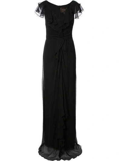 Shop Carolina Herrera Ruched Detail Long Dress In Black
