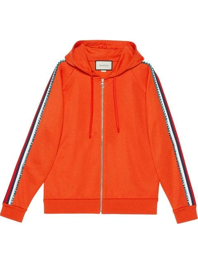 Shop Gucci Crystal Embroidered Jersey Sweatshirt - Orange