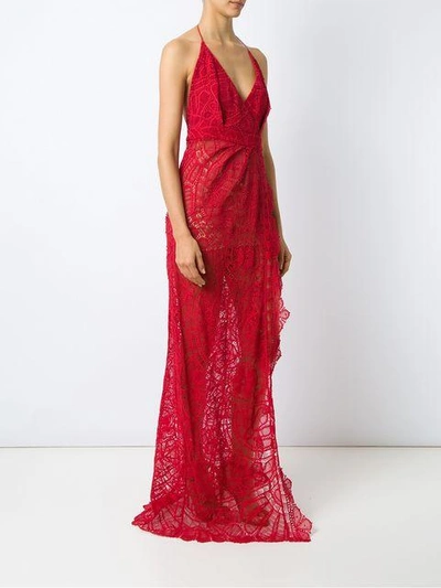Shop Martha Medeiros Lace Gown In Red