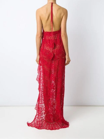 Shop Martha Medeiros Lace Gown In Red