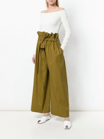 Shop Erika Cavallini Wide Leg Belted Trousers In Green