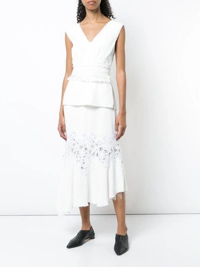 Shop Derek Lam Midi Skirt With Lace Detail - White