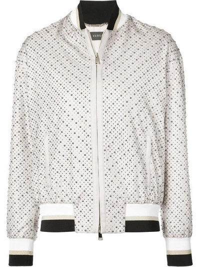 Shop Versace Micro Studded Bomber Jacket In Neutrals