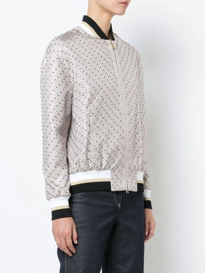 Shop Versace Micro Studded Bomber Jacket In Neutrals