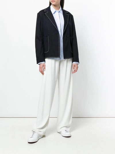 Shop Cedric Charlier Contrast Piped Trim Blazer