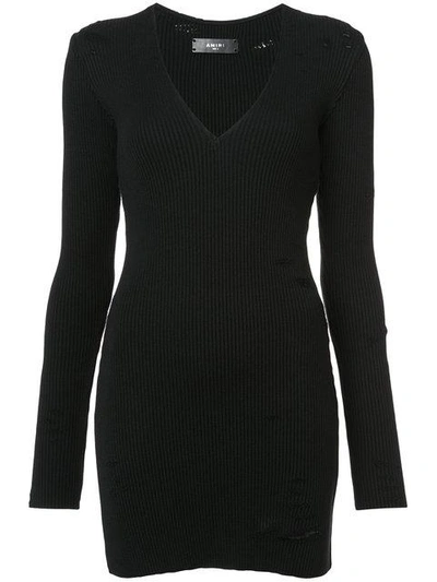 Shop Amiri Deep V-neck Ribbed Dress - Black