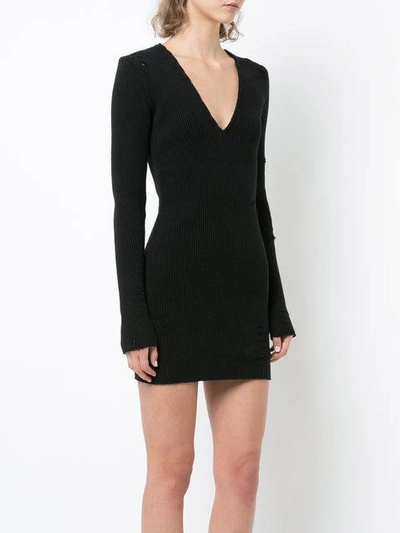 Shop Amiri Deep V-neck Ribbed Dress - Black